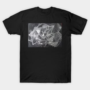 Geometric Pattern Silver on Black T-Shirt